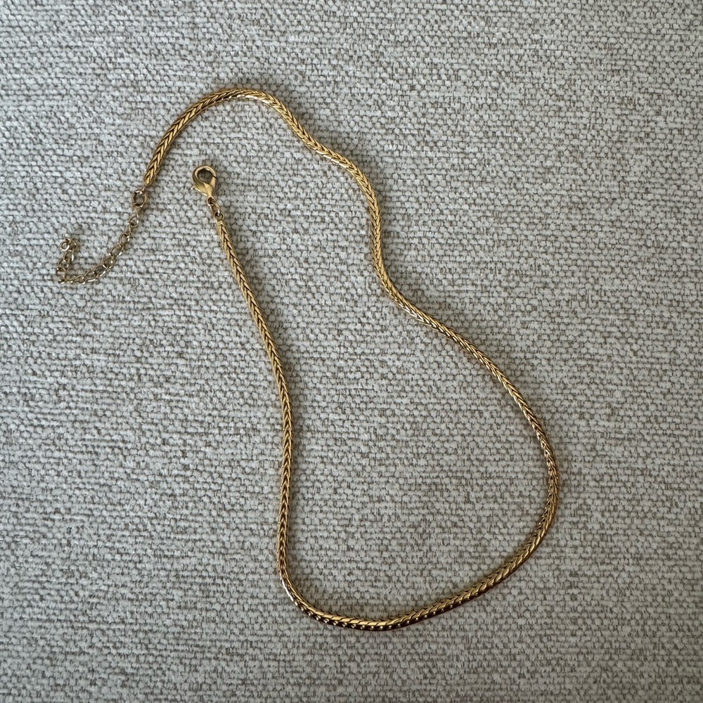 Gold Tone Herringbone Chain Necklace